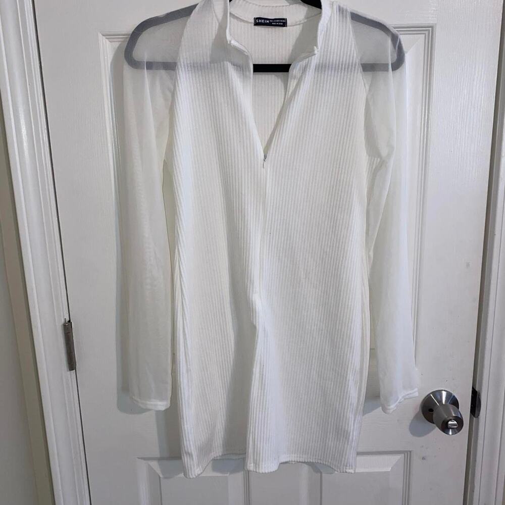 White mesh long sleeve dress